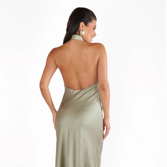 Show Me Your Mumu - Jasmine Halter Maxi Dress - Moss Green Luxe Satin - Picture 2 of 3